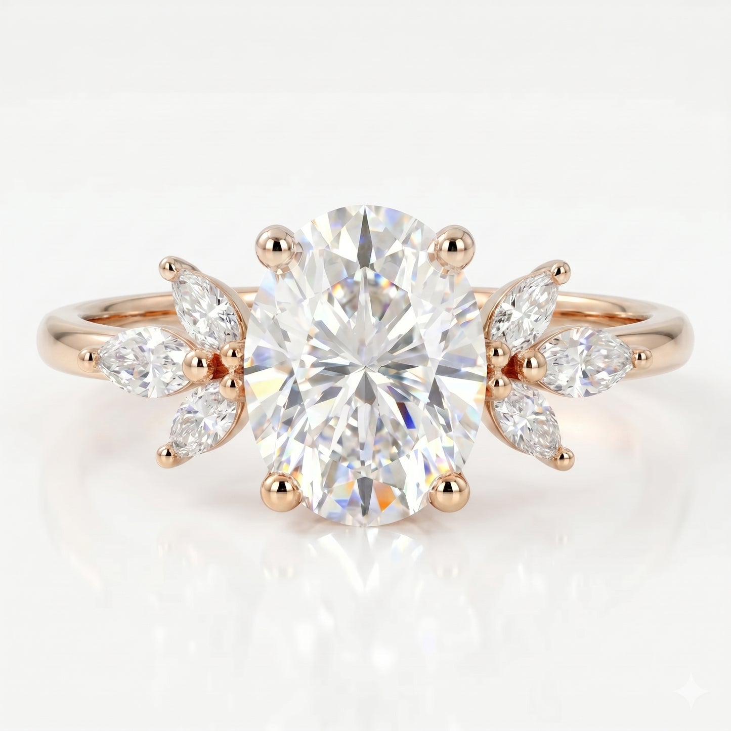 1.25 ct Oval Cut Lab Grown Diamond Engagement Ring • Vintage Marquise Diamond Cluster
