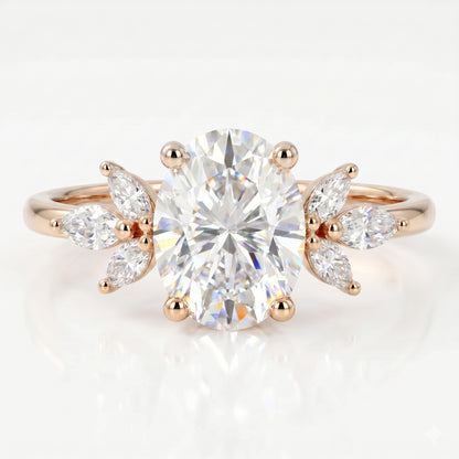 1.25 ct Oval Cut Lab Grown Diamond Engagement Ring • Vintage Marquise Diamond Cluster