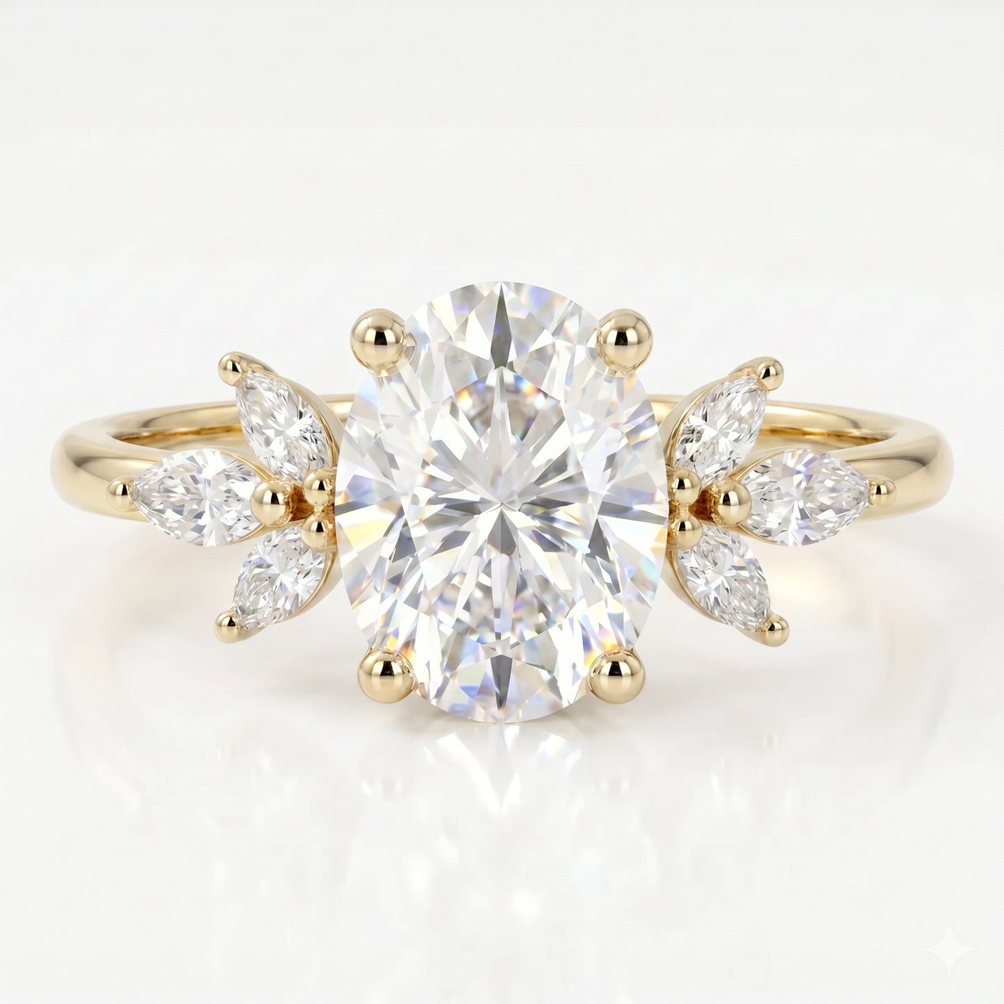 1.25 ct Oval Cut Lab Grown Diamond Engagement Ring • Vintage Marquise Diamond Cluster