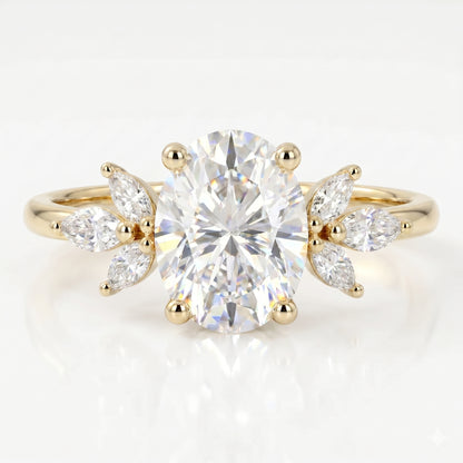 1.25 ct Oval Cut Lab Grown Diamond Engagement Ring • Vintage Marquise Diamond Cluster