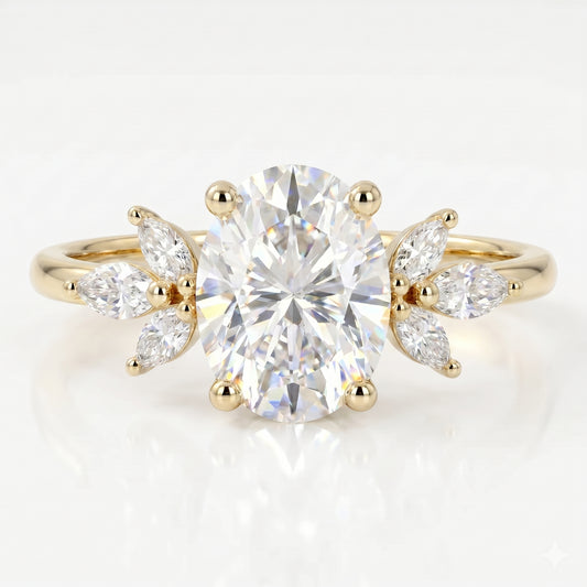 1.25 ct Oval Cut Lab Grown Diamond Engagement Ring • Vintage Marquise Diamond Cluster
