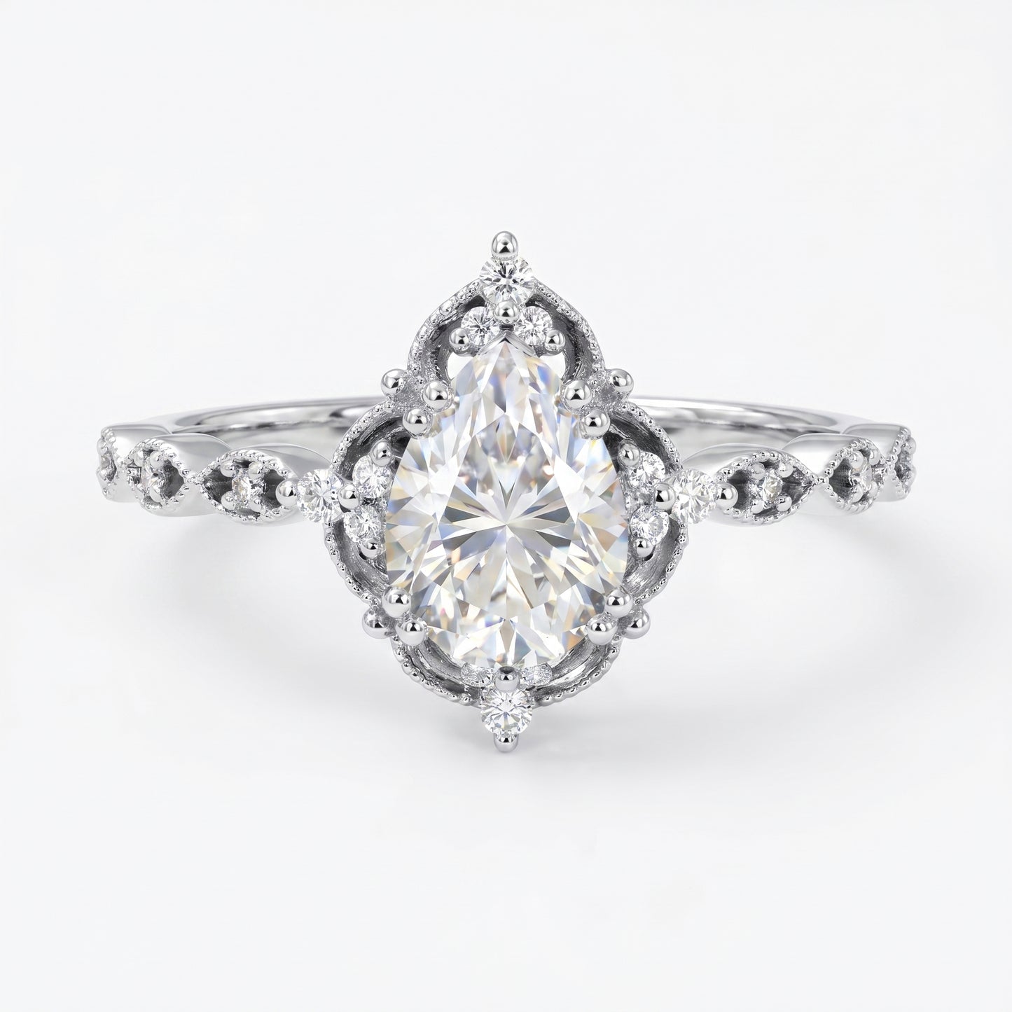 1.25 ct Pear Shaped Lab Grown Diamond Engagement Ring • Vintage Halo Ring