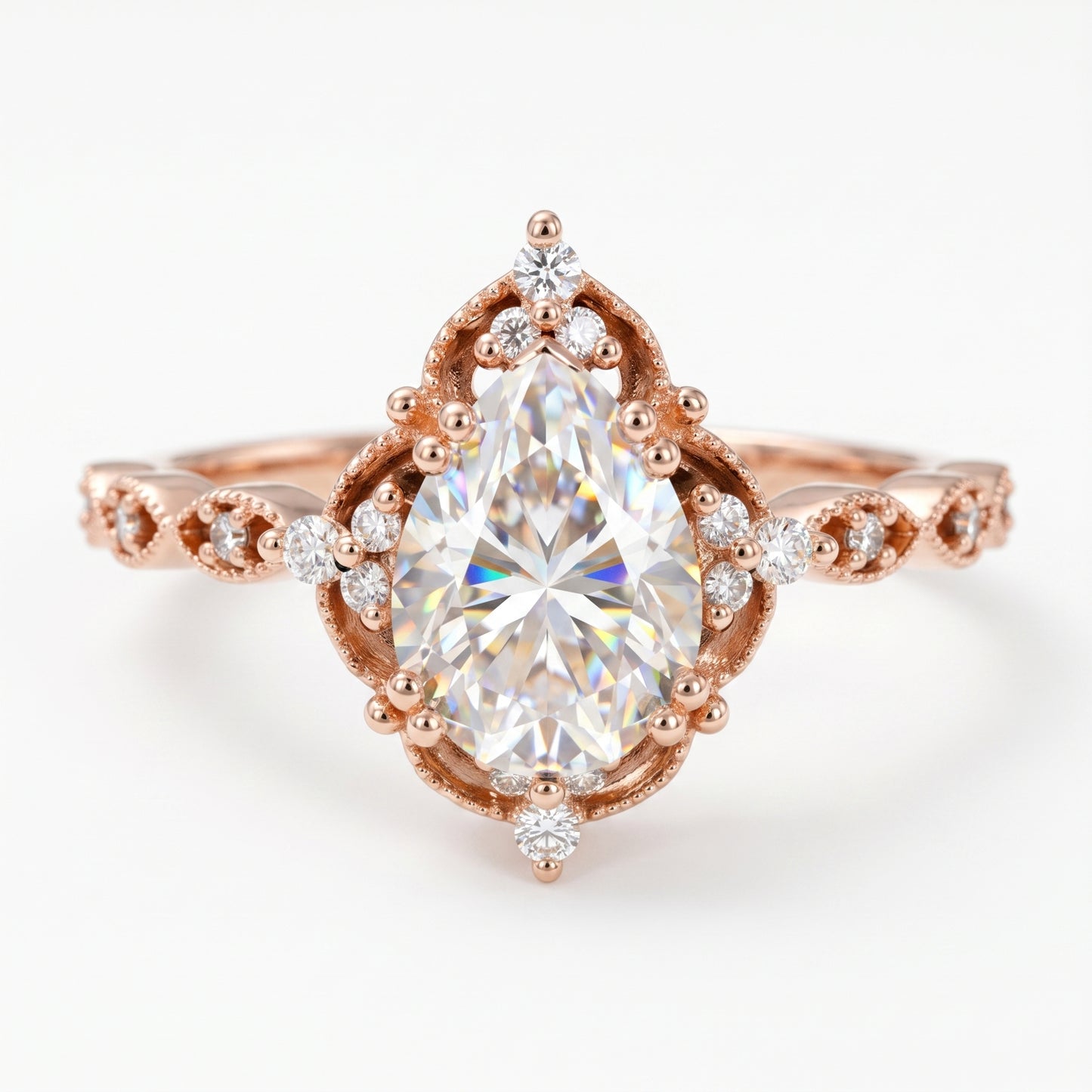 1.25 ct Pear Shaped Lab Grown Diamond Engagement Ring • Vintage Halo Ring