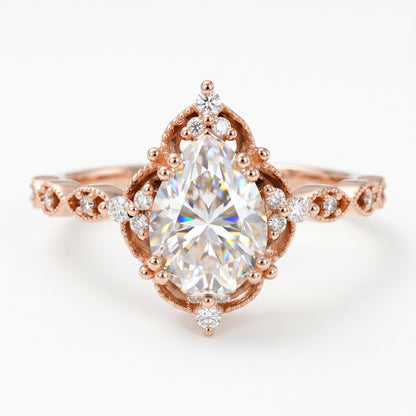 1.25 ct Pear Shaped Lab Grown Diamond Engagement Ring • Vintage Halo Ring