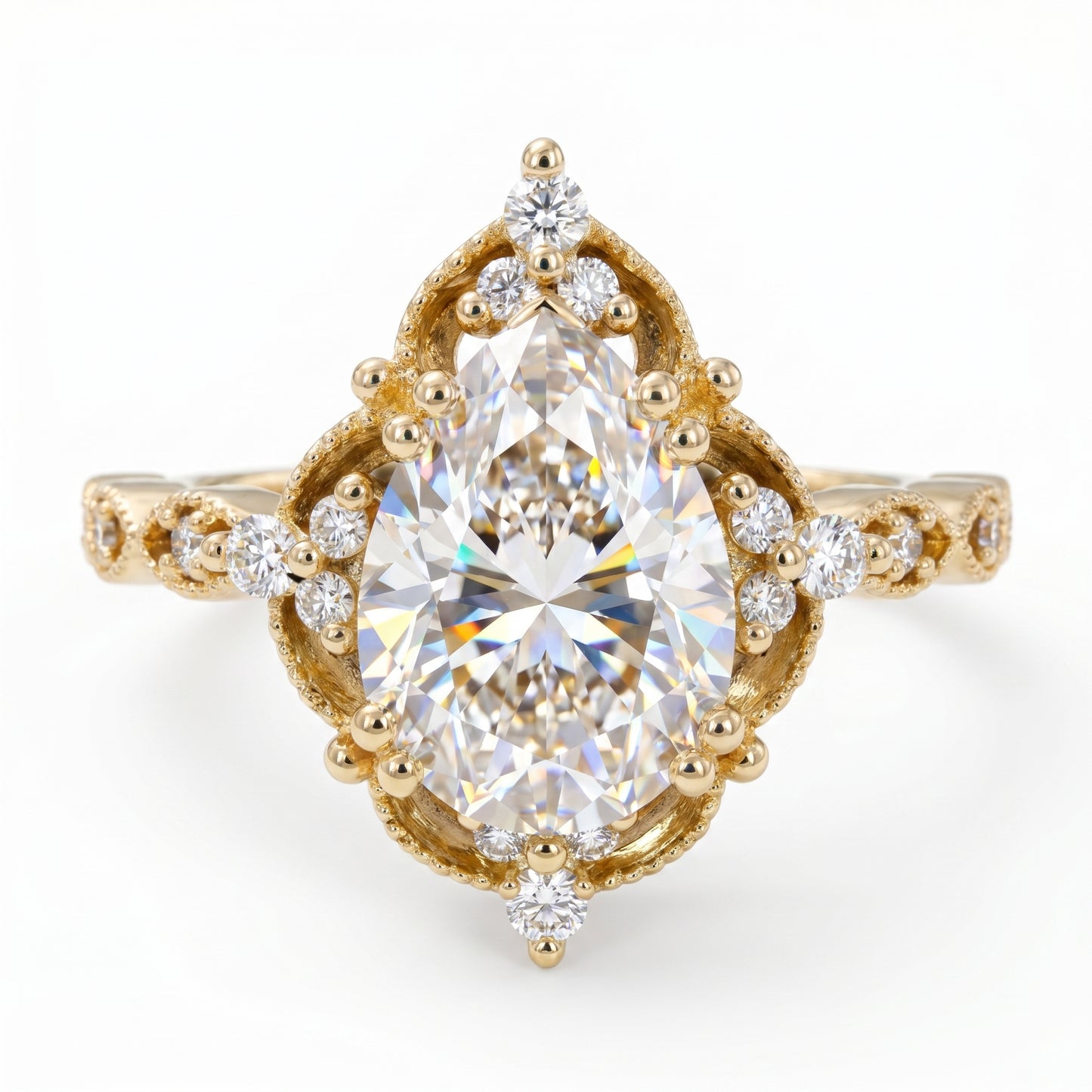 1.25 ct Pear Shaped Lab Grown Diamond Engagement Ring • Vintage Halo Ring