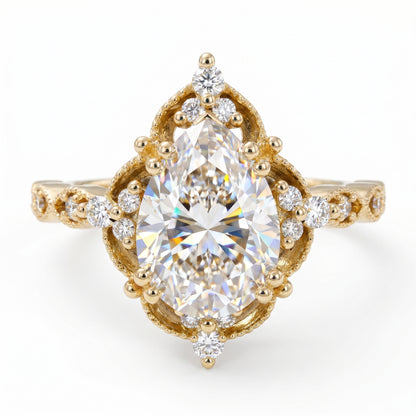1.25 ct Pear Shaped Lab Grown Diamond Engagement Ring • Vintage Halo Ring