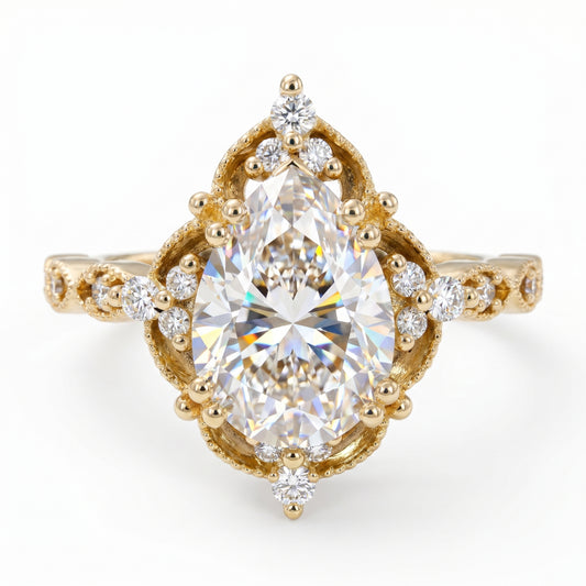 1.25 ct Pear Shaped Lab Grown Diamond Engagement Ring • Vintage Halo Ring