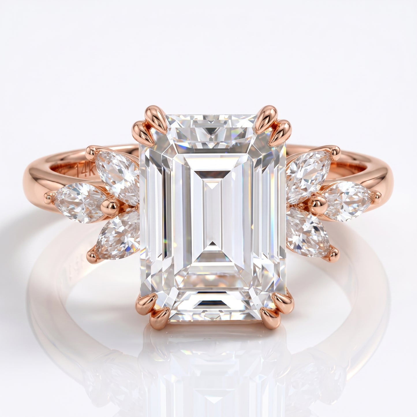 3.0ct Emerald Cut Lab Grown Diamond Engagement Ring • Vintage Cluster Bridal Ring
