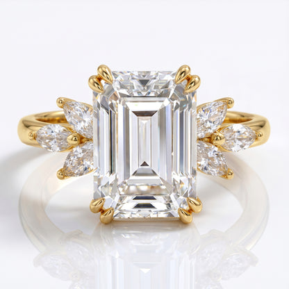 3.0ct Emerald Cut Lab Grown Diamond Engagement Ring • Vintage Cluster Bridal Ring
