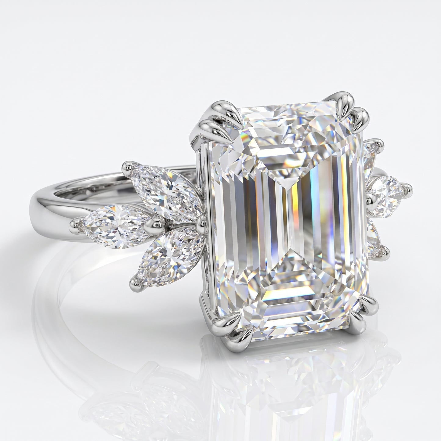 3.0ct Emerald Cut Lab Grown Diamond Engagement Ring • Vintage Cluster Bridal Ring