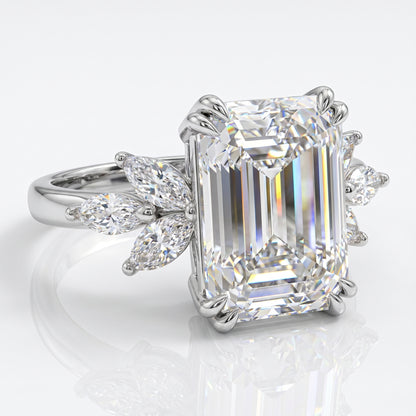 3.0ct Emerald Cut Lab Grown Diamond Engagement Ring • Vintage Cluster Bridal Ring