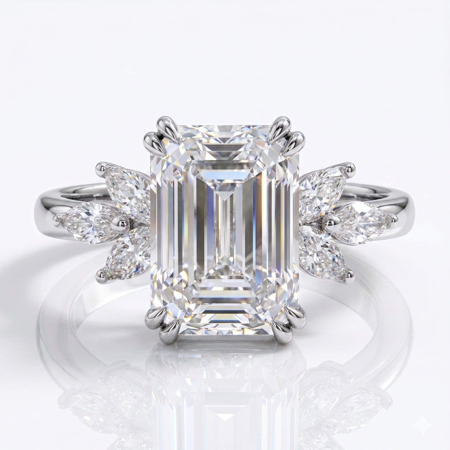 3.0ct Emerald Cut Lab Grown Diamond Engagement Ring • Vintage Cluster Bridal Ring