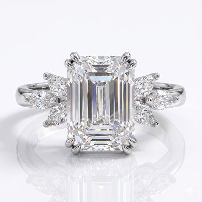 3.0ct Emerald Cut Lab Grown Diamond Engagement Ring • Vintage Cluster Bridal Ring