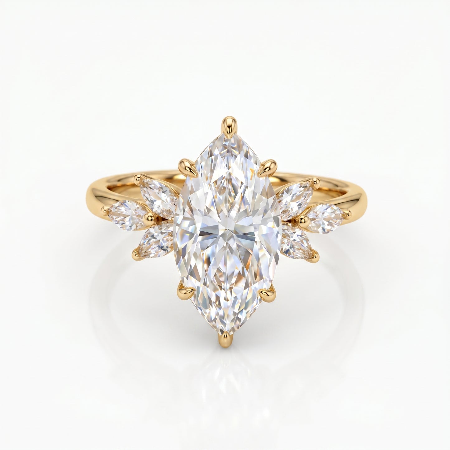 3.0 Marquise Cut Lab Grown Diamond  Engagement Ring • Unique Vintage Cluster Bridal Ring