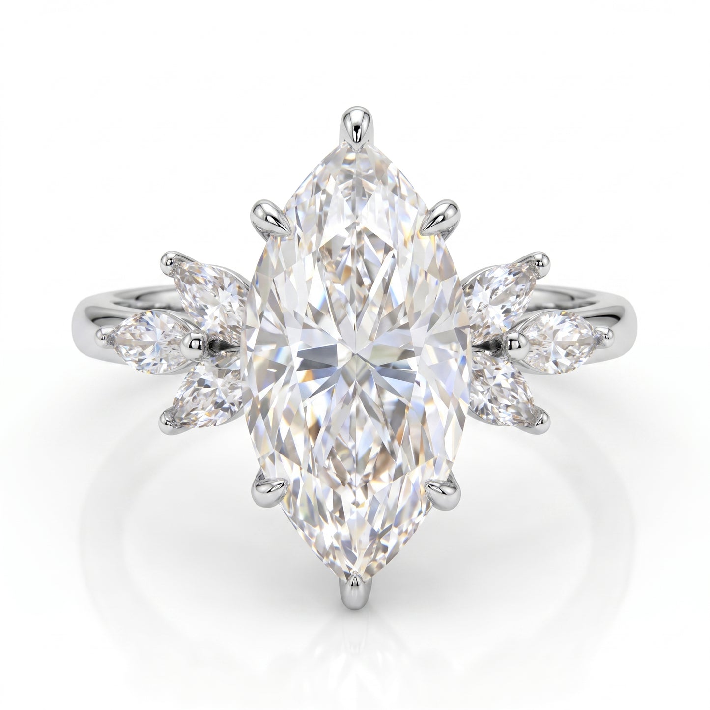 3.0 Marquise Cut Lab Grown Diamond  Engagement Ring • Unique Vintage Cluster Bridal Ring
