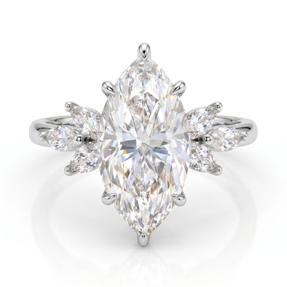 3.0 Marquise Cut Lab Grown Diamond  Engagement Ring • Unique Vintage Cluster Bridal Ring