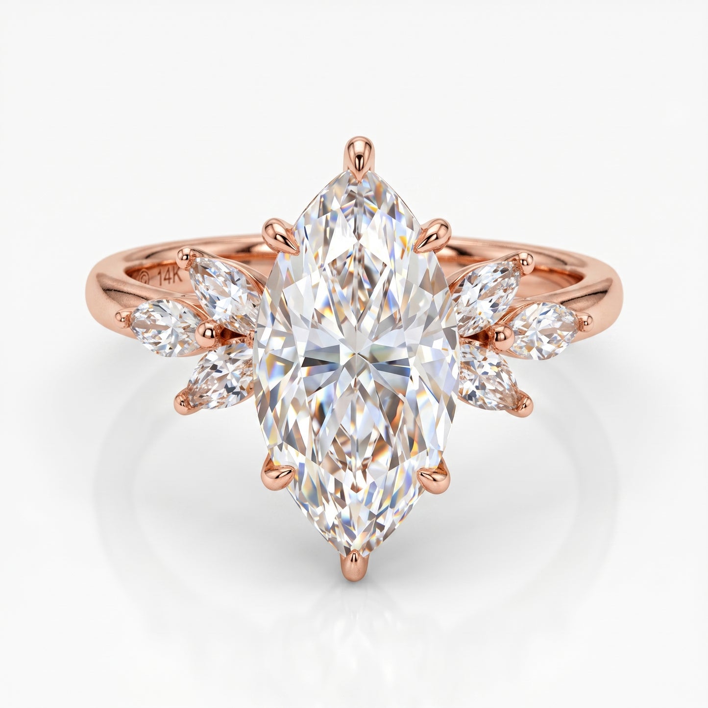 3.0 Marquise Cut Lab Grown Diamond  Engagement Ring • Unique Vintage Cluster Bridal Ring