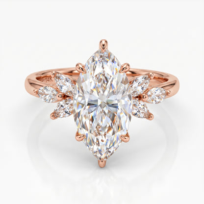 3.0 Marquise Cut Lab Grown Diamond  Engagement Ring • Unique Vintage Cluster Bridal Ring