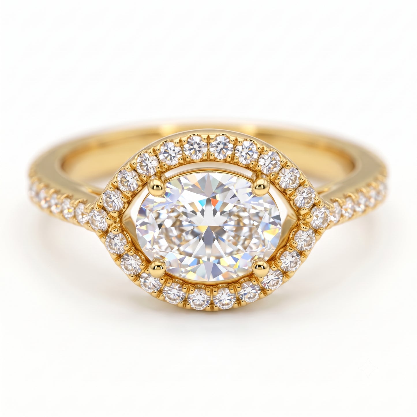 1.30 CT Oval Lab Grown Diamond Halo Engagement Ring, 14K Gold Hidden Halo Ring