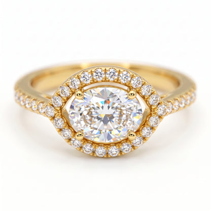 1.30 CT Oval Lab Grown Diamond Halo Engagement Ring, 14K Gold Hidden Halo Ring