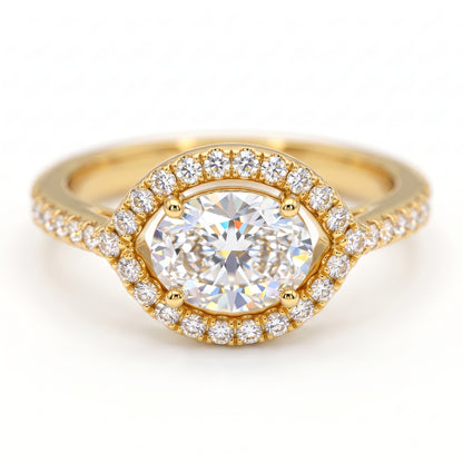 1.30 CT Oval Lab Grown Diamond Halo Engagement Ring, 14K Gold Hidden Halo Ring