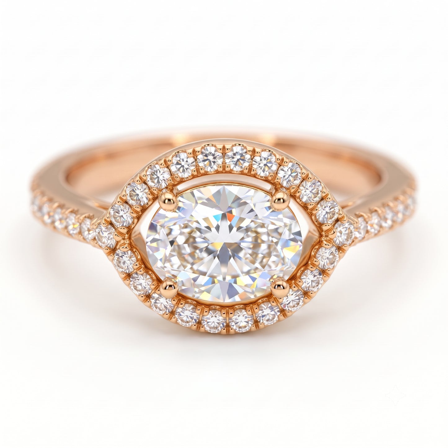 1.30 CT Oval Lab Grown Diamond Halo Engagement Ring, 14K Gold Hidden Halo Ring