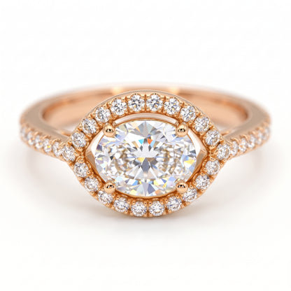 1.30 CT Oval Lab Grown Diamond Halo Engagement Ring, 14K Gold Hidden Halo Ring