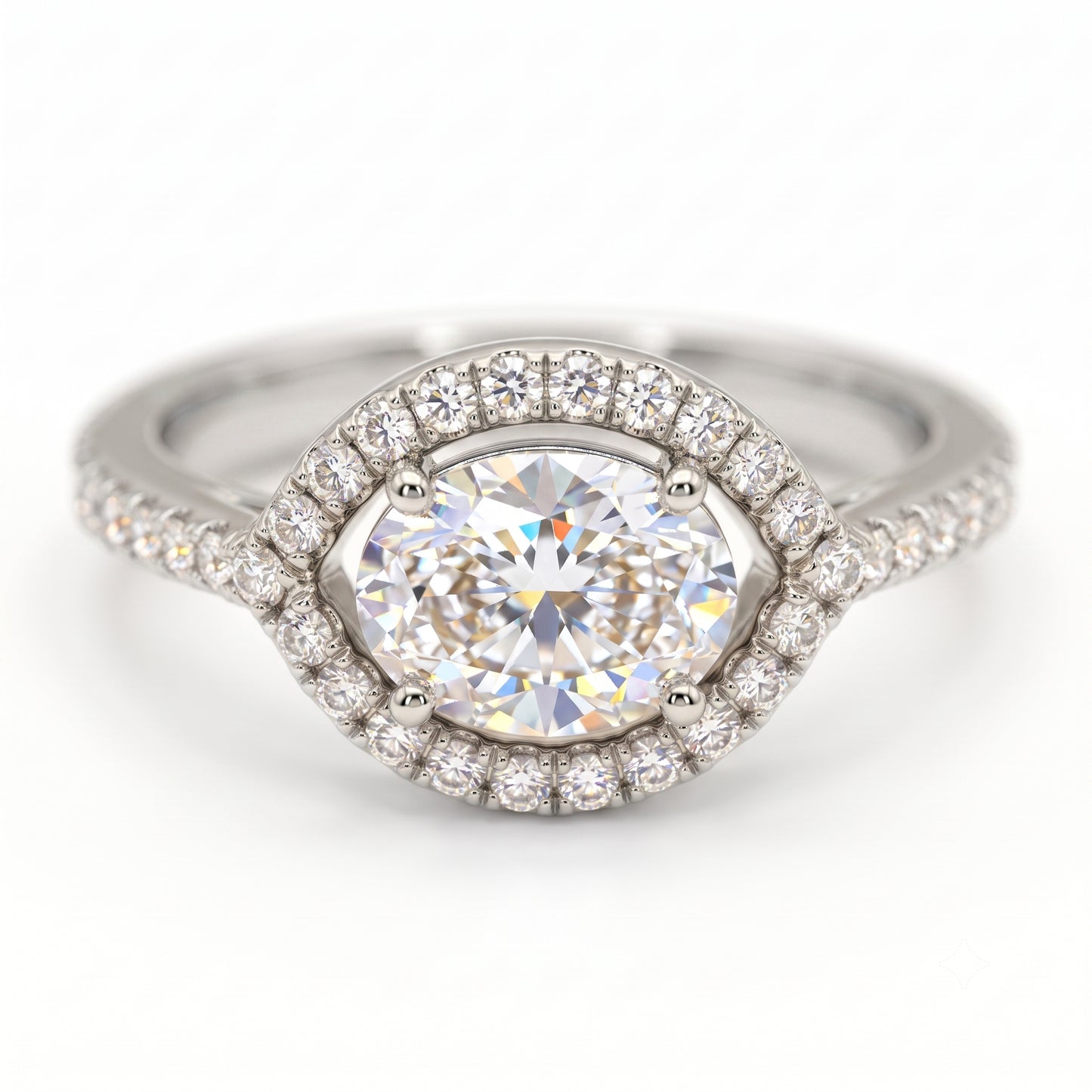 1.30 CT Oval Lab Grown Diamond Halo Engagement Ring, 14K Gold Hidden Halo Ring