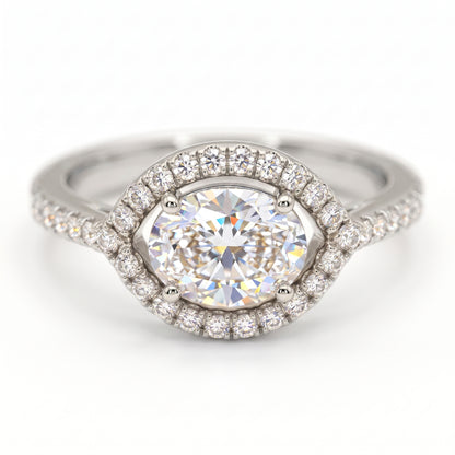 1.30 CT Oval Lab Grown Diamond Halo Engagement Ring, 14K Gold Hidden Halo Ring
