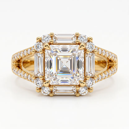 1.650 CT Asscher Cut Lab Grown Diamond Halo Engagement Ring