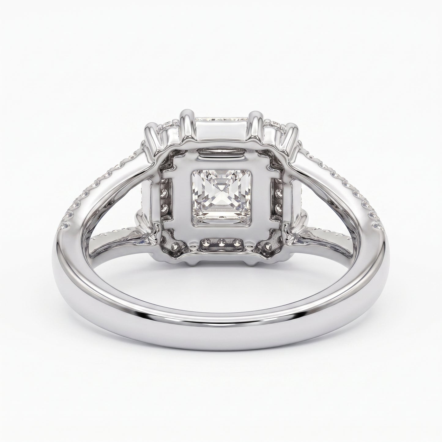 1.650 CT Asscher Cut Lab Grown Diamond Halo Engagement Ring