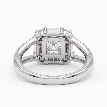 1.650 CT Asscher Cut Lab Grown Diamond Halo Engagement Ring