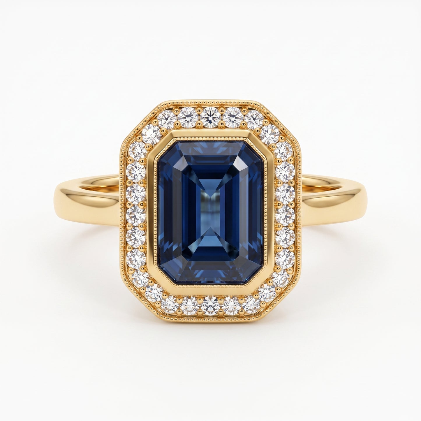 2.00 CT Blue Sapphire Radiant Cut Halo Lab-Grown Engagement Ring