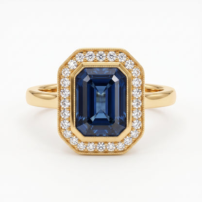 2.00 CT Blue Sapphire Radiant Cut Halo Lab-Grown Engagement Ring