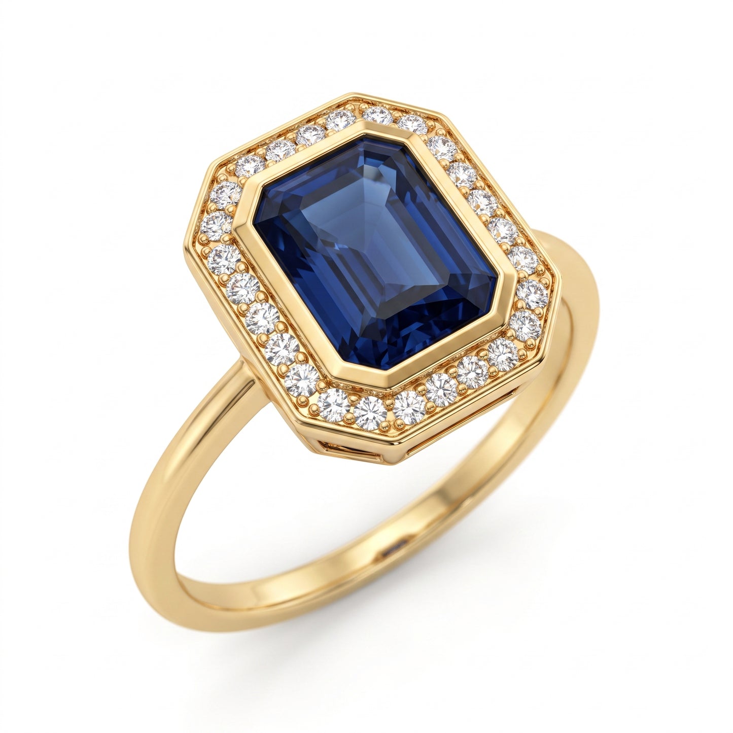 2.00 CT Blue Sapphire Radiant Cut Halo Lab-Grown Engagement Ring