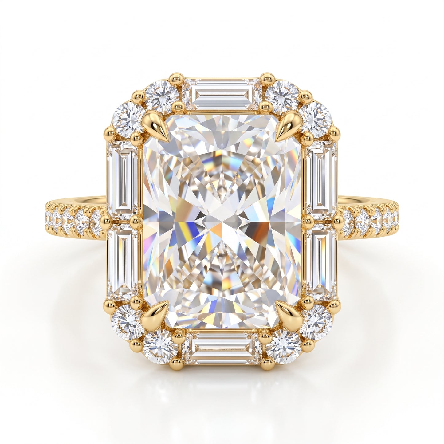 2.0 CT Radiant Cut Engagement Ring 14K Yellow Gold
