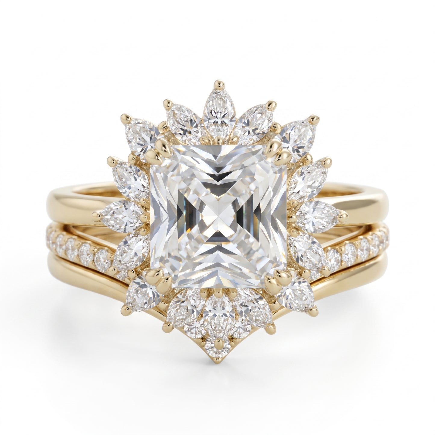 1.50 Ct Radiant Cut Lab Grown Diamond Engagement Ring Set