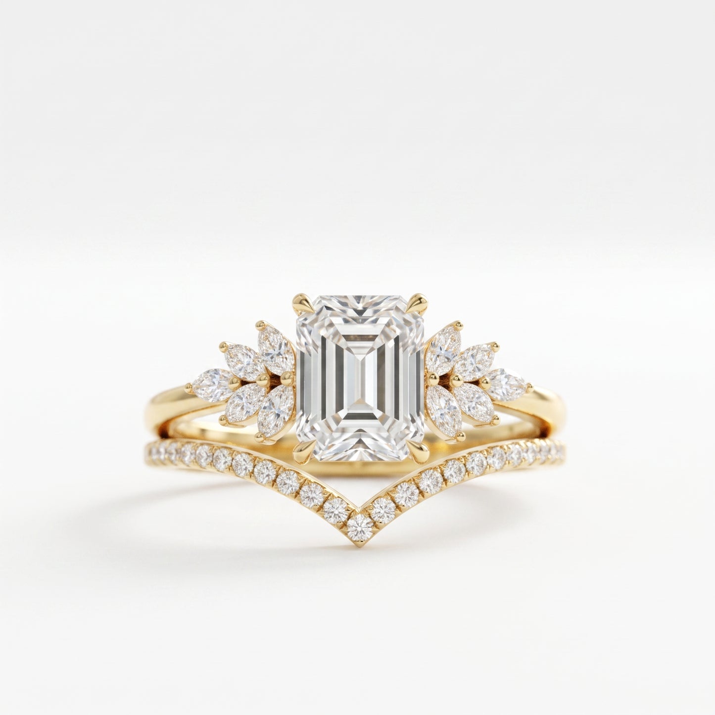 1.60 ct Emerald Cut Lab-Grown Engagement Ring Set