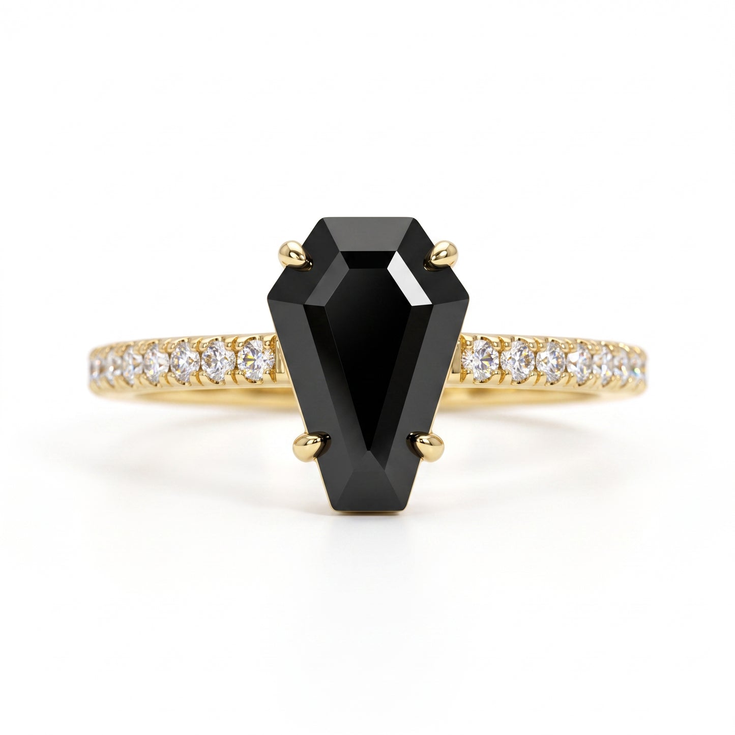 Coffin Black Diamond Ring, Black Coffin Diamond Engagement Ring