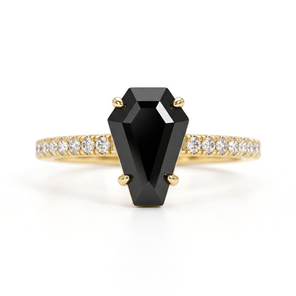 Coffin Black Diamond Ring, Black Coffin Diamond Engagement Ring