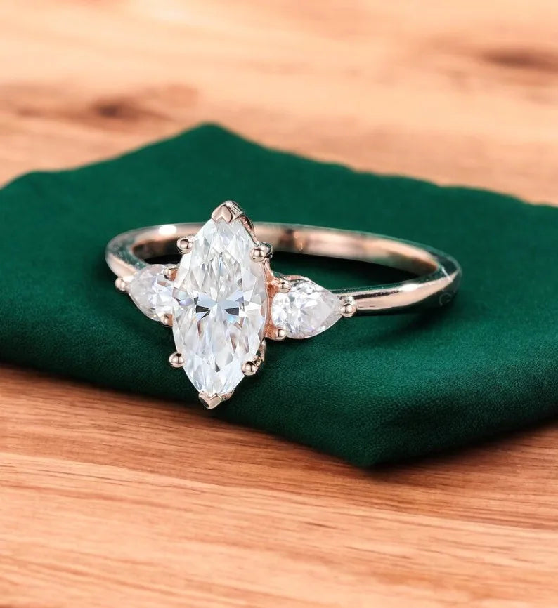 1.300 ct Vintage Marquise Lab Grown Diamond Engagement Ring