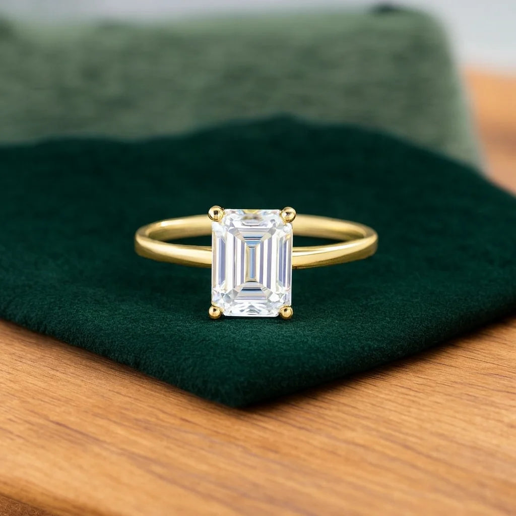 emerald cut yellow gold ring
