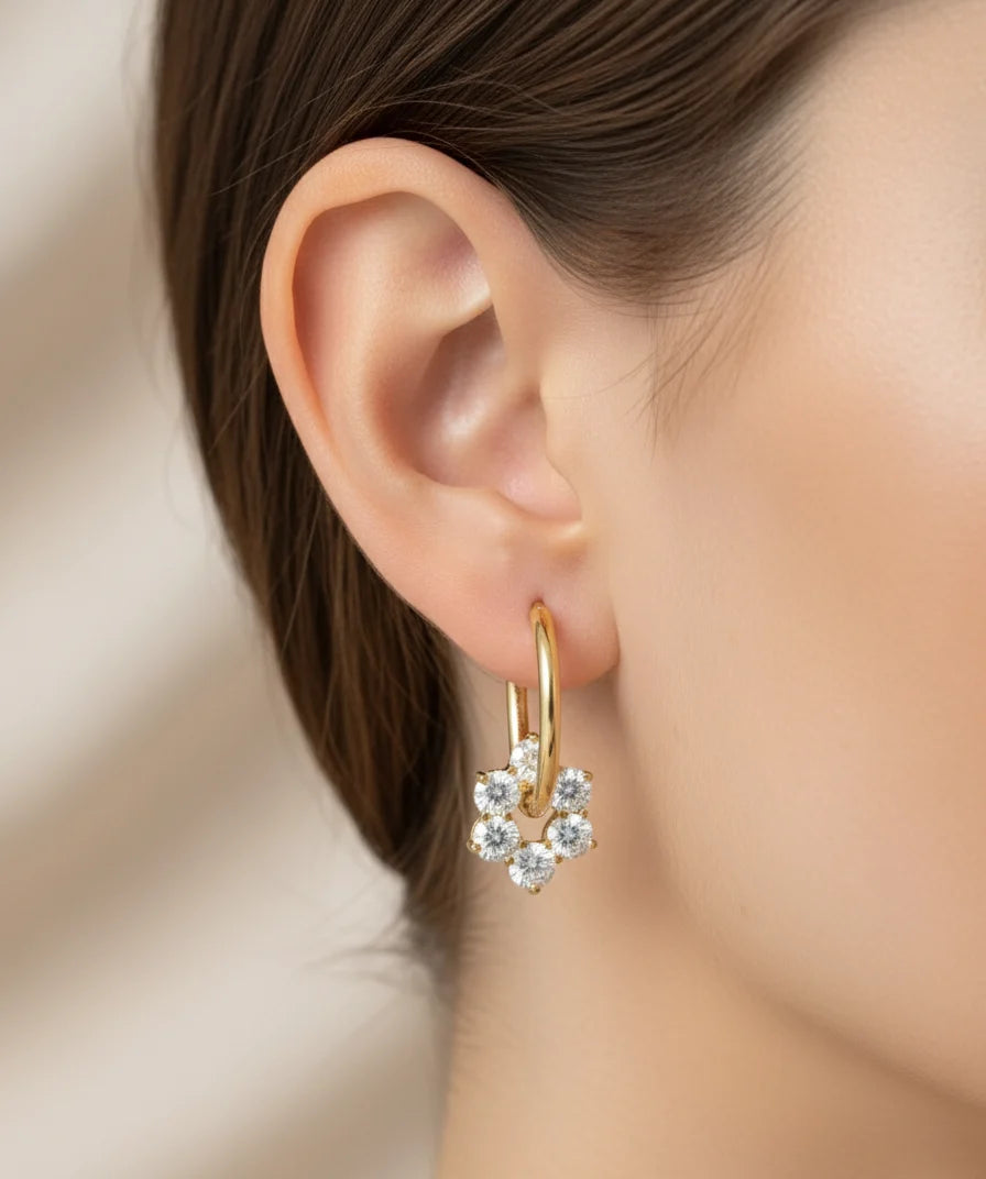 Lab-Grown Diamond Floral Cluster Gold Huggie Hoop Earrings
