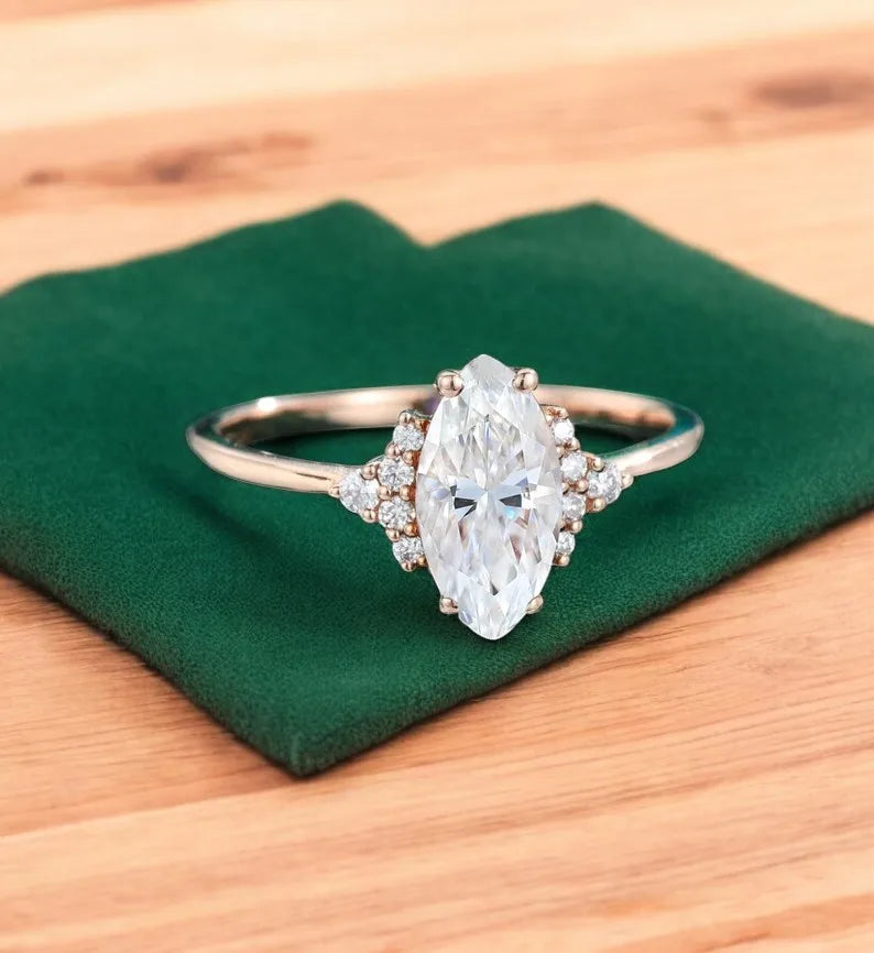 1.100 Ct Marquise Lab Diamond Ring – Vintage Art Deco Design