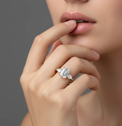 2.10ct Emerald Lab Diamond 3‑Stone Ring – Amavida Jewels