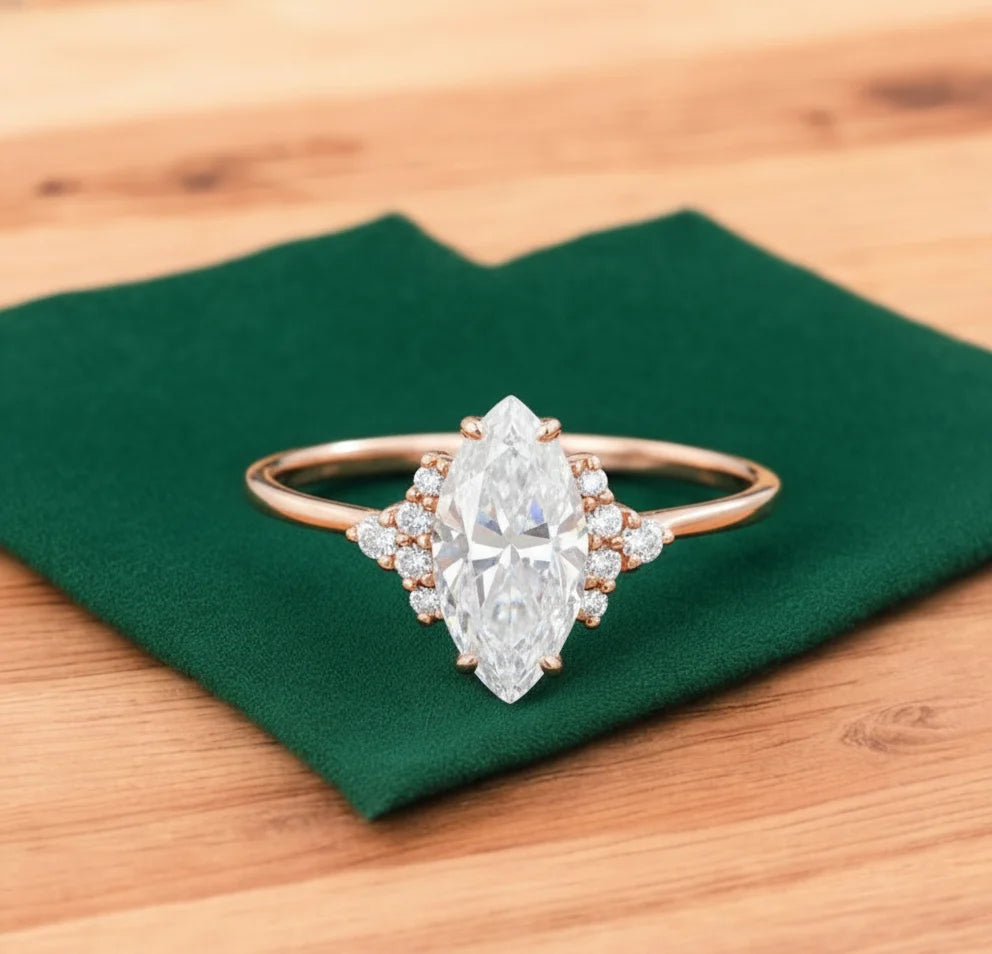 1.100 Ct Marquise Lab Diamond Ring – Vintage Art Deco Design
