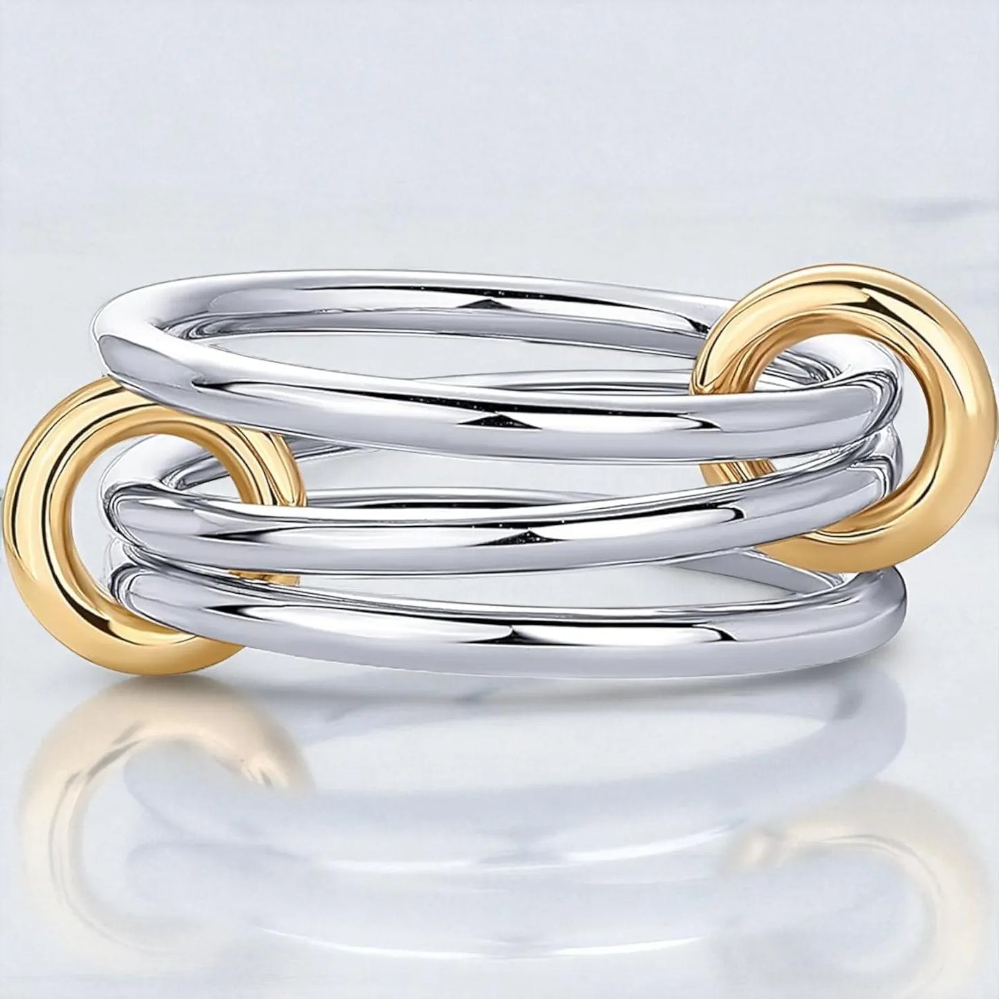 14K Two-Tone Gold Multi-Link Ring | Modern Design