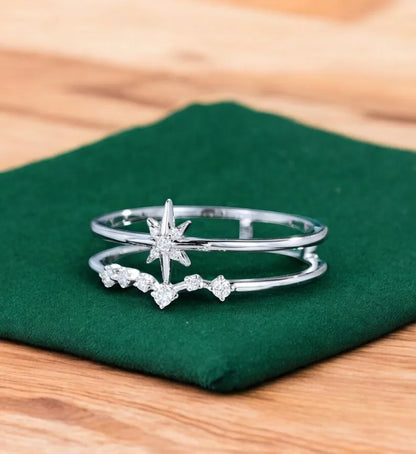 14K Gold Starburst Lab Diamond Double‑Band Ring