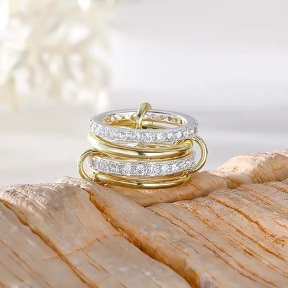 14K Two‑Tone Lab Diamond Connector Ring | Multi‑Band