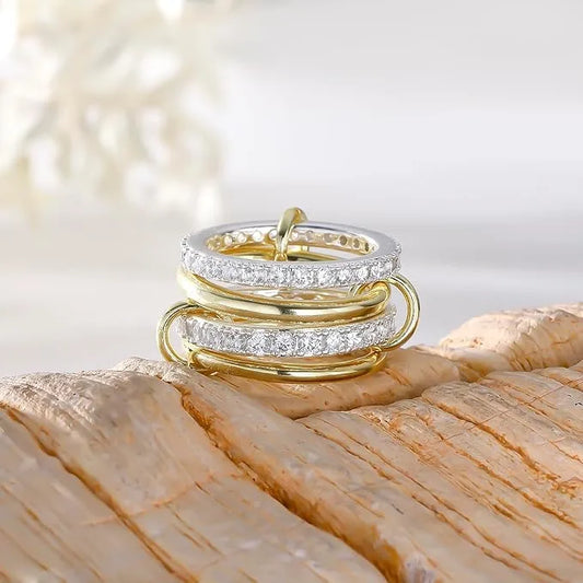 14K Two‑Tone Lab Diamond Connector Ring | Multi‑Band